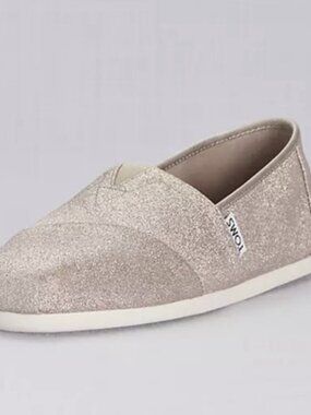 TOMS Rose Gold Glimmer Glitter Size 8 Classic Canvas Slip On Flats Shoes sparkle